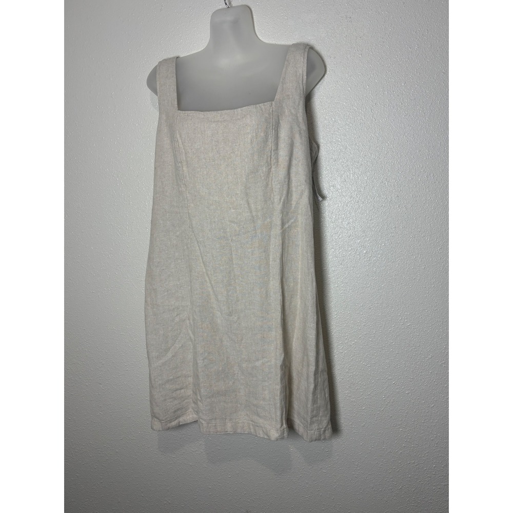 Linen-Blend Mini Dress sleeveless Smocked back square-neck Size Large NWT